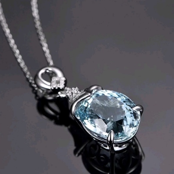 BLUE TOPAZ GEMSTONE WATERDROP NECKLACE - 925 SS - Picture 5 of 8